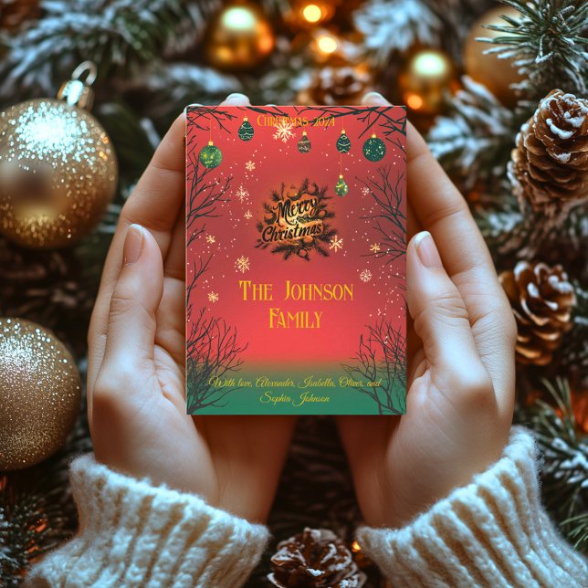 Festive Rouge et Vert Ornements, carte de noël (Créateur téléchargé)