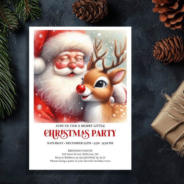 Festive Santa and Rudolph Christmas Invitation Einladung (Festive Santa and Rudolph Christmas Invitation)