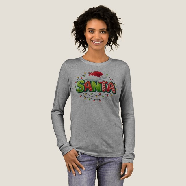 Festive "SANTA" Christmas Lights Tri-Blend Shirt (Volle Vorderseite)