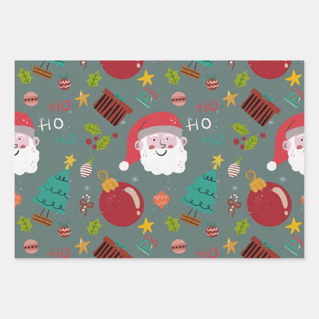 Festive Santa Christmas Wrapping Paper Geschenkpapier Set (Vorderseite)