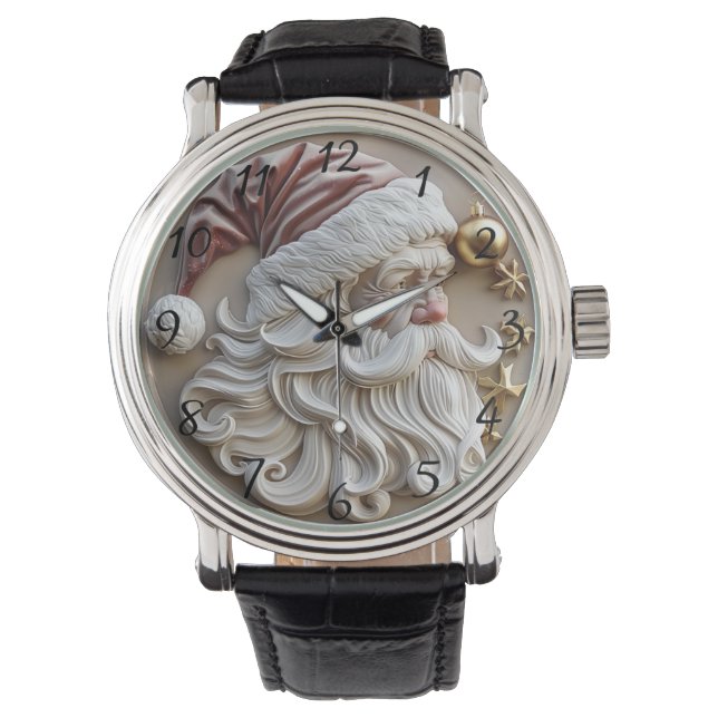 Festive Santa Claus carving adorned with ornaments Armbanduhr (Vorderseite)