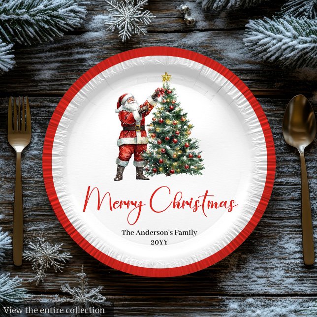 Festive Santa Claus Red White Rustic Holiday Plate Pappteller (Festive Santa Claus Red White Rustic Holiday Plate)