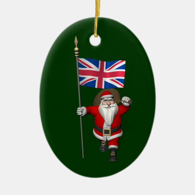Festive Santa Claus With Flag Of The UK Keramikornament (Vorne)