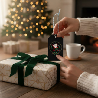 Festive Santa Golden Wreath Christmas Gift Tag Geschenkanhänger