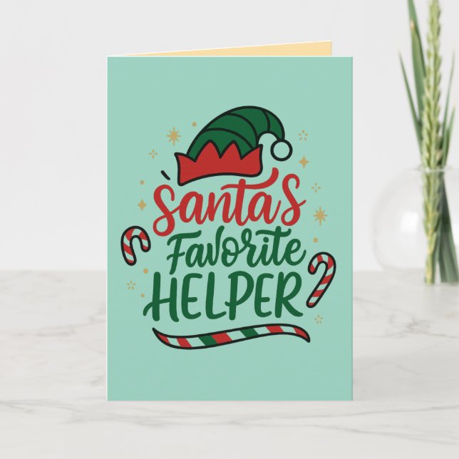 Festive Santa Helper Christmas Greeting Card Karte (Vorderseite)