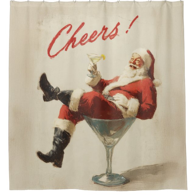 Festive Santa Holiday Cheers Duschvorhang (Vorderseite)