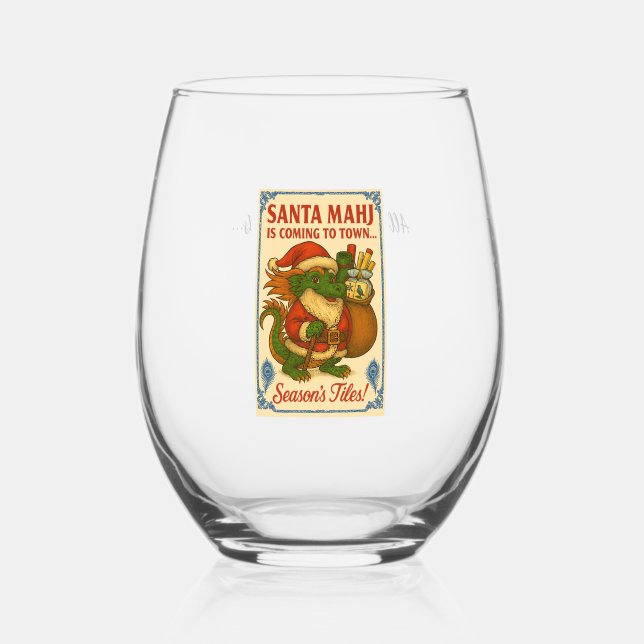 Festive Santa Mahj Wine Glass Weinglas Ohne Stiel (Vorderseite)