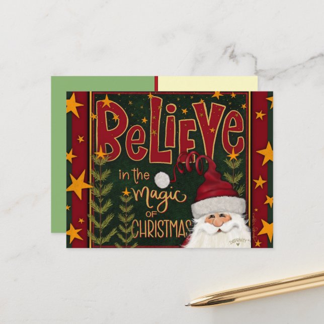 Festive Santa Stars Believe Inspirivity  Postkarte (Vorderseite/Rückseite Beispiel)