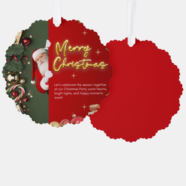 Festive Scalloped Ornament Card – Holiday (Vorderseite/Rückseite)