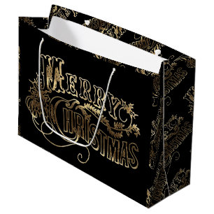 Festive Schwarz und Gold Look Script Frohe Weihnac Große Geschenktüte