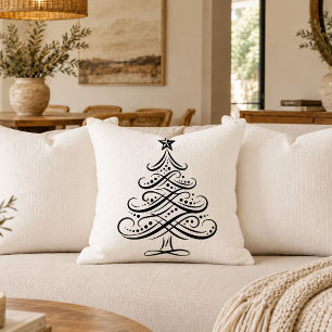 Festive Schwarz Weiß Baum Skizze Wurf Kissenbezug Kissen