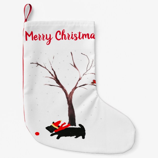 Festive Scottie Dog und Robin Kleiner Weihnachtsstrumpf (Vorderseite)