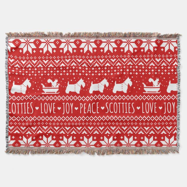Festive Scottie Hunde Weihnachten | Schottische Te Decke (Vorderseite)