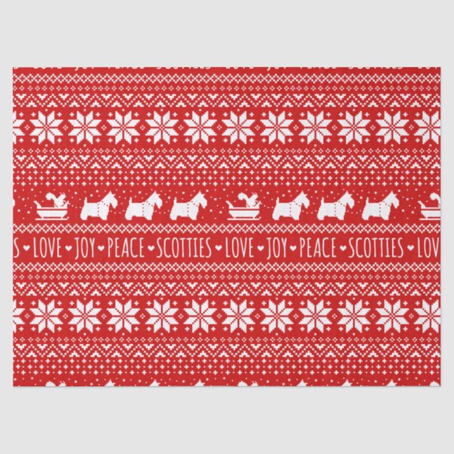 Festive Scottie Hunde Weihnachten | Schottische Te Seidenpapier (Vorderseite)