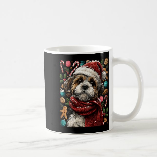 Festive Shih Tzu With Santa Hat Snowy Winter Chris Kaffeetasse (Rechts)