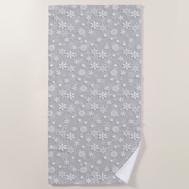 Festive Silver Grey and White Christmas Snow Strandtuch (Vorderseite)