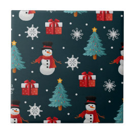 Festive Snowmen Christmas Trees and Gifts Pattern Fliese