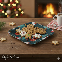 Festive Snowmen Christmas Trees Holiday Gift Sqr Pappteller