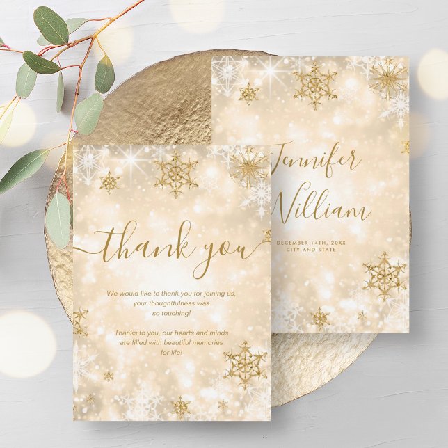 Festive Sparkle Gold Carte de remerciements de mar (Festive Sparkle Gold Winter Wedding Thank You Card)