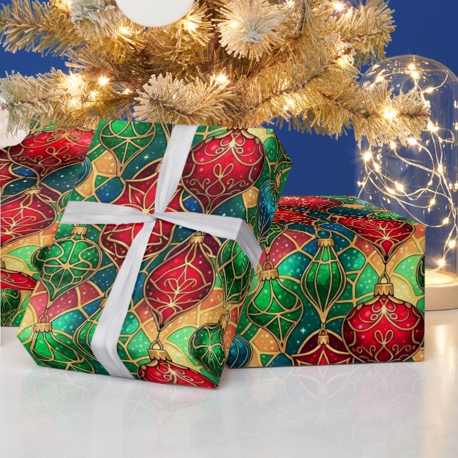 Festive Stained Glass Ornament Pattern Geschenkpapier (Feiertage)