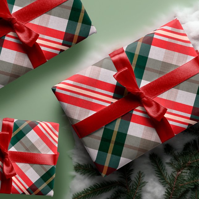 Festive, stylische Candy Cane Red Green Kariert Pa Geschenkpapier Set (Festive Stylish Candy Cane Red Green Plaid Pattern Wrapping Paper Sheets)