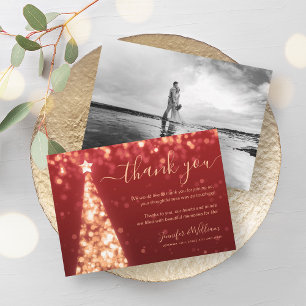 Festive Tree Gold Red Wedding Foto Vielen Dank Einladung