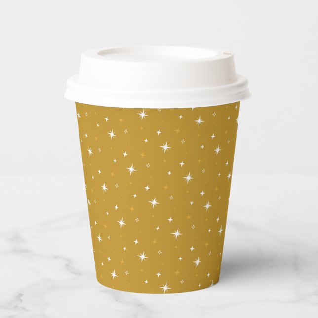 Festive Twinkling Gold Stars Pappbecher (Vorderseite)