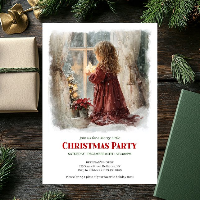 Festive Victorian Little Girl Awaiting Santa  Einladung (Festive Victorian Little Girl Awaiting Santa Editable Invite)