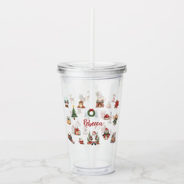 Festive Watercolor Christmas Icons Holiday Tumbler Acryltrinkbecher (Vorderseite)