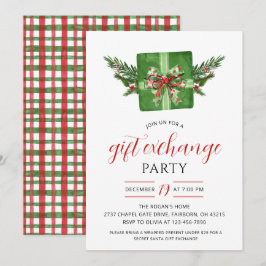 Festive Watercolor Gift Exchange Christmas Party Einladung
