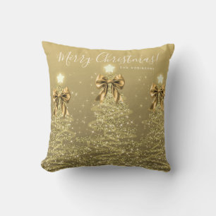 Festive Weihnachtsbäume mit Namen in Gold Kissen