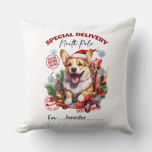 Festive Whimsical Corgi Christmas Throw Pillow Kissen (Vorderseite)