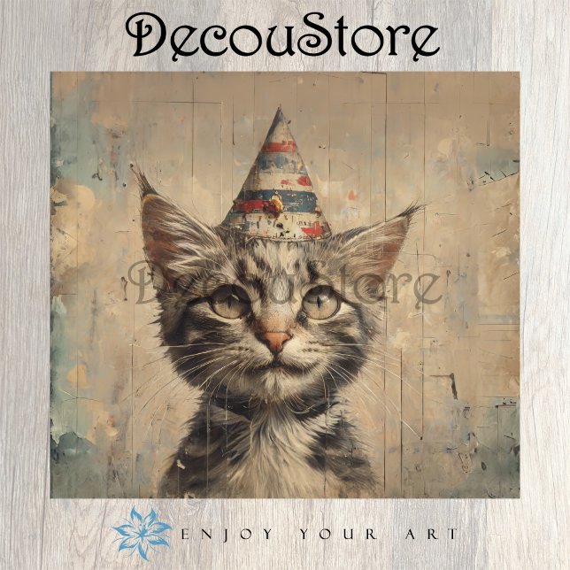 Festive Whiskers: Vintage Kitten Decoupage Seidenpapier (Von Creator hochgeladen)