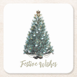 Festive Wishes. Christmas tree design Rechteckiger Pappuntersetzer