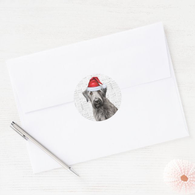 Festive  Wolfhound Dog Woof Word Art Christmas Runder Aufkleber (Umschlag)