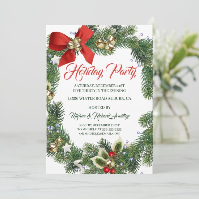 Festive Wreath Fête Invitation (Debout devant)