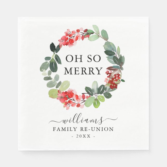 Festive Wreath Oh So Merry Family Reunion Custom Serviette (Vorderseite)