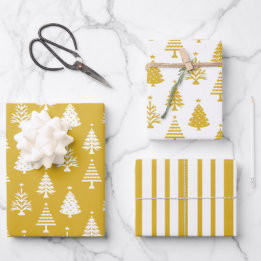 Festive Yellow and White Christmas Tree Pattern Geschenkpapier Set