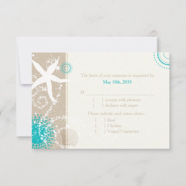 Festively Chic Beach Wedding Menu UAWG RSVP Karte (Vorderseite)