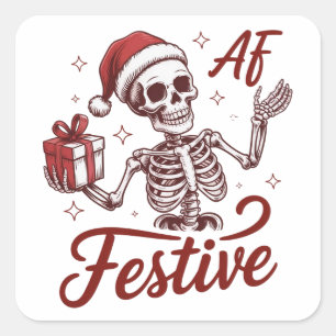 Festiver AF-Skelett sarkastisches Weihnachten Snar Quadratischer Aufkleber
