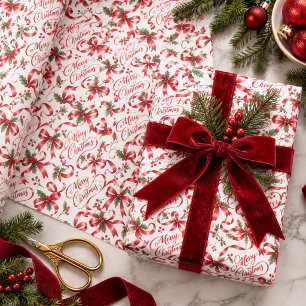 Festiver roter Koketten-Schleifen-Merry-Christmas- Geschenkpapier