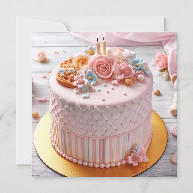 FESTIVER UND FEMININISCHER PINK FLORALLER GEBURTST KARTE (Vorderseite)