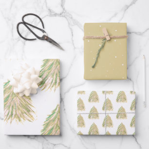 Festiver Weihnachtsbaum Wasserfarbe Urlaub  Geschenkpapier Set