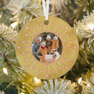 Festiver Weihnachtsstern: Rosa und Gold Foto Ornament Aus Metall
