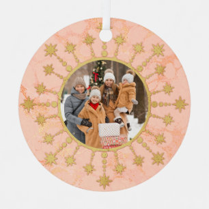 Festiver Weihnachtsstern: Rosa und Gold Foto Ornament Aus Metall