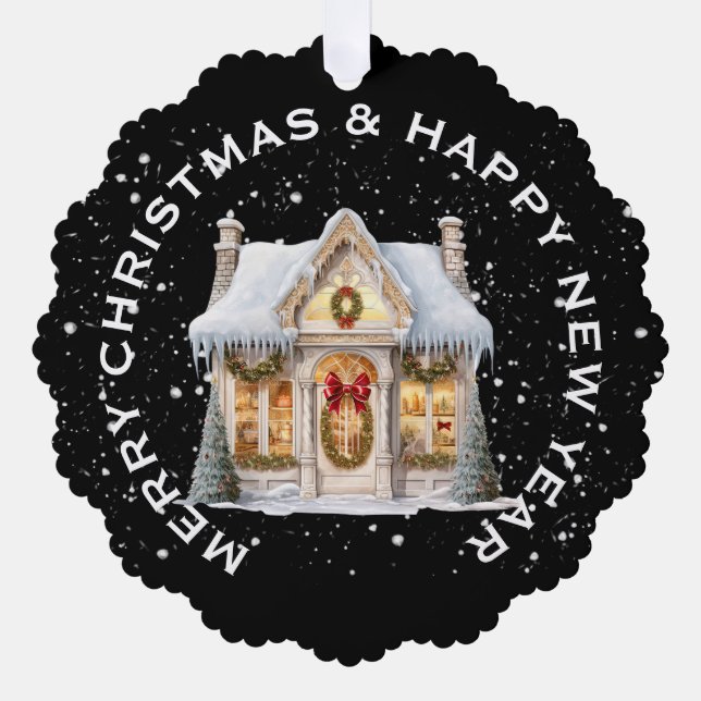 FESTIVES CHRISTMAS STOREFRONT, PERSONALISIERT ORNAMENT KARTE (Vorderseite)