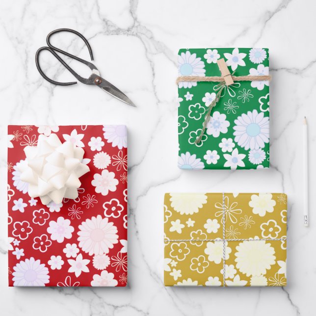 FESTIVES FLEBRATORY FLORAL BLOOMS PATTERN FERIEN GESCHENKPAPIER SET (Vorderseite)