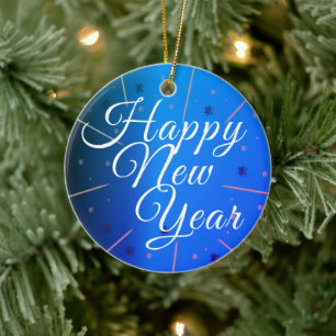 Festives Frohes Neues Jahr Blau Keramik Ornament