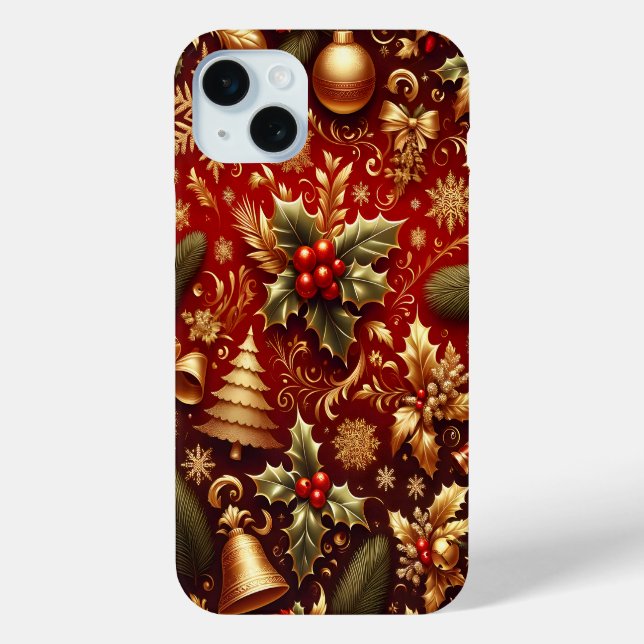 FESTIVES ROT & GOLD CHRISTMAS BÄUME HOLLY Case-Mate iPhone HÜLLE (Rückseite)