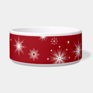 Festives rotes Hundebett mit Schneeflocken Hundebe Napf